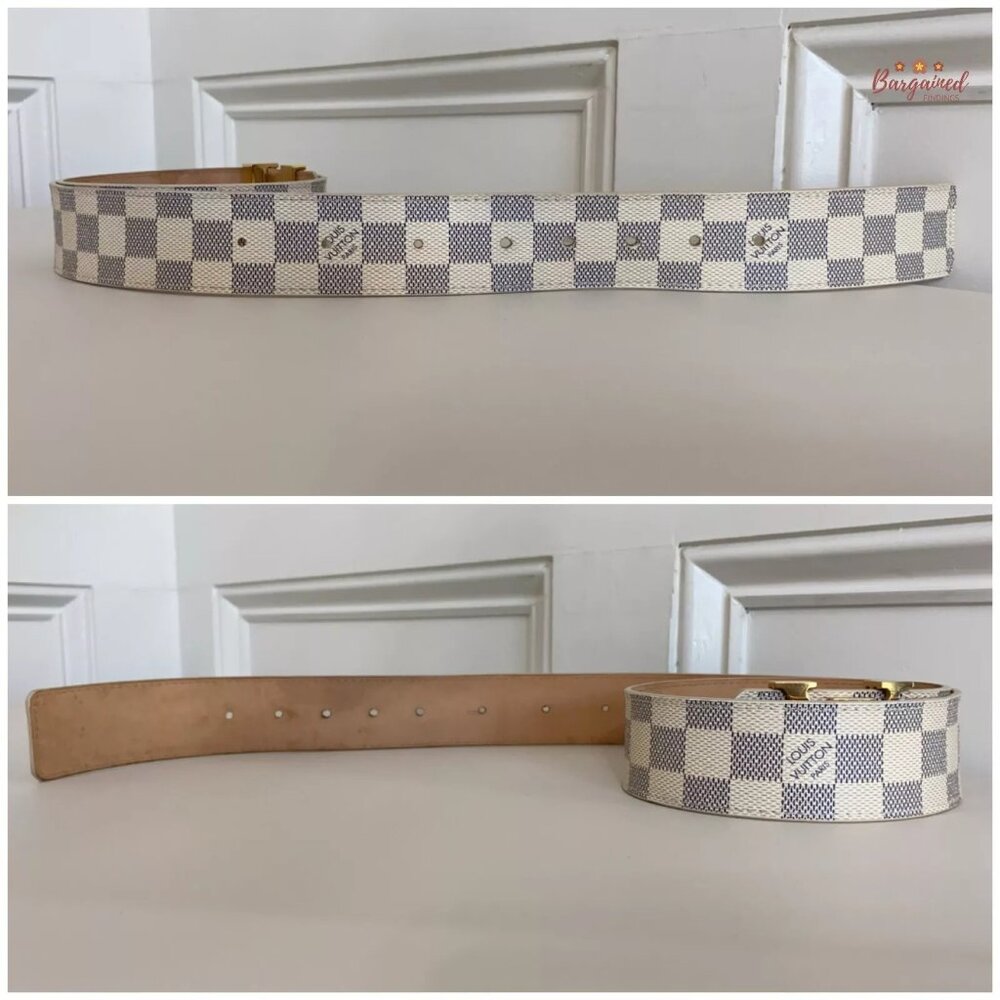 Authentic Louis Vuitton Damier Azur Canvas Leather Gold LV Initials Belt 85/34 - Picture 11 of 12
